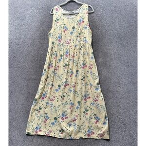 VTG Erika & Co Maxi Dress Women XL Yellow Floral Rayon Cottage Summer Romantic